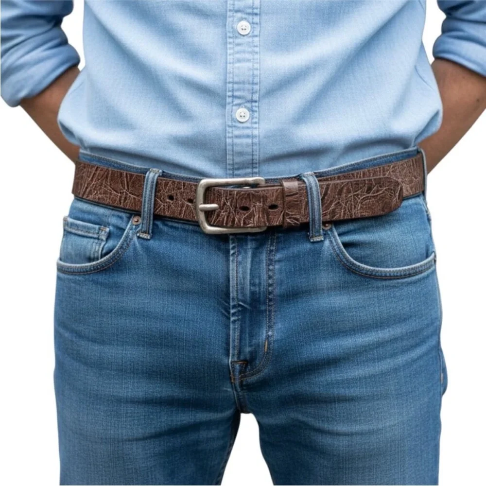 Martin Dingman Brown Distressed Leather Belt Silver Buckle USA Preowned 38